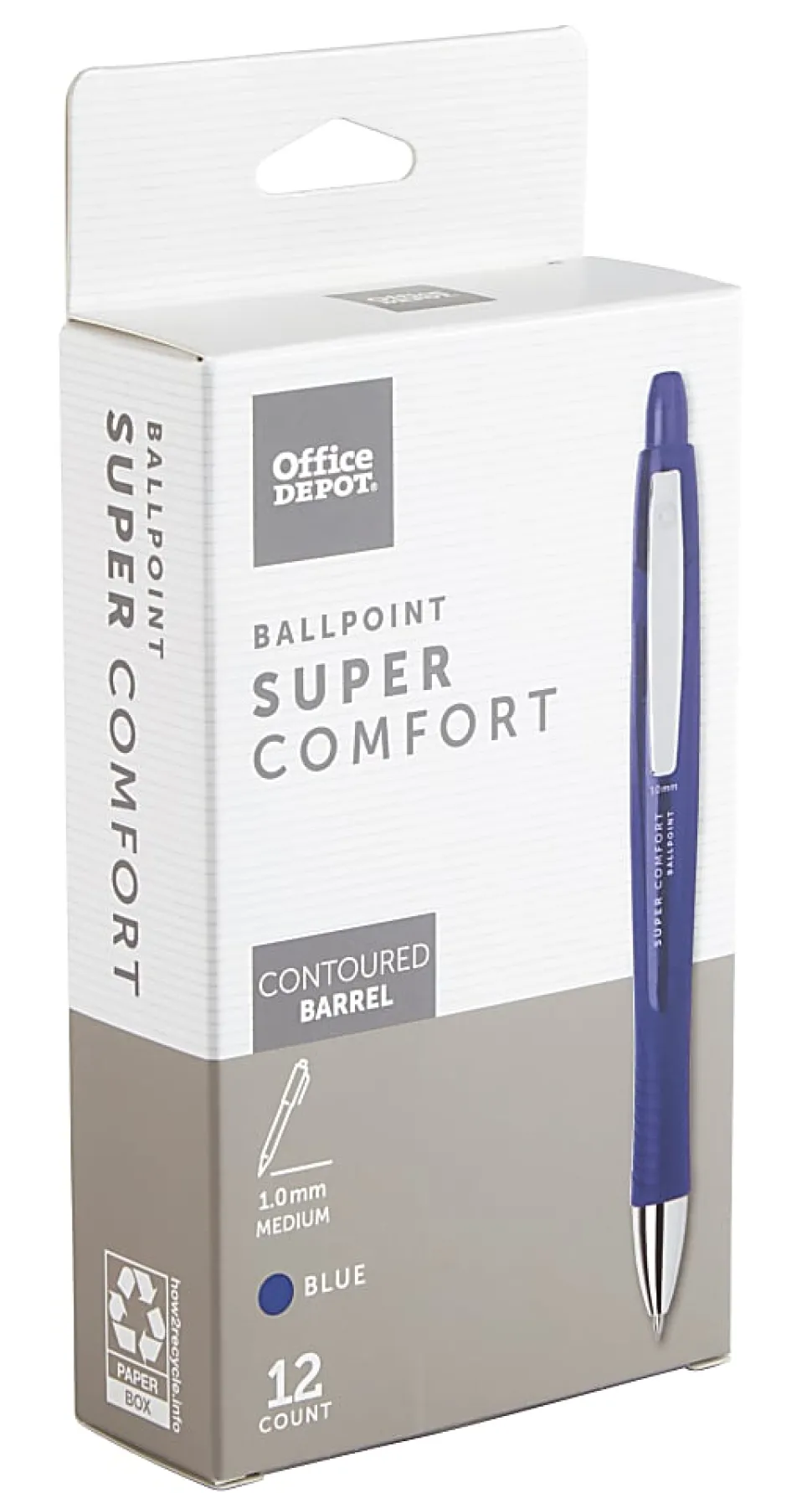 Office Depot® Brand Super Comfort Grip Retractable Ballpoint Pen, Medium Point, 1.0 mm, Blue Barrel, Blue Ink, Pack Of 12