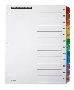 Office Depot® Brand Table Of Contents Customizable Index With Preprinted Tabs, Multicolor, January-December