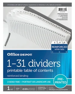 Office DepotĀ® Brand Table Of Contents Customizable Index With Preprinted Tabs, White, Numbered 1-31