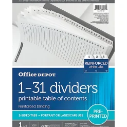 Office Depot® Brand Table Of Contents Customizable Index With Preprinted Tabs, White, Numbered 1-31