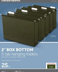 Office Depot® Brand Tab-View Extra-Capacity Box-Bottom Hanging Folders, Letter Size (8-1/2