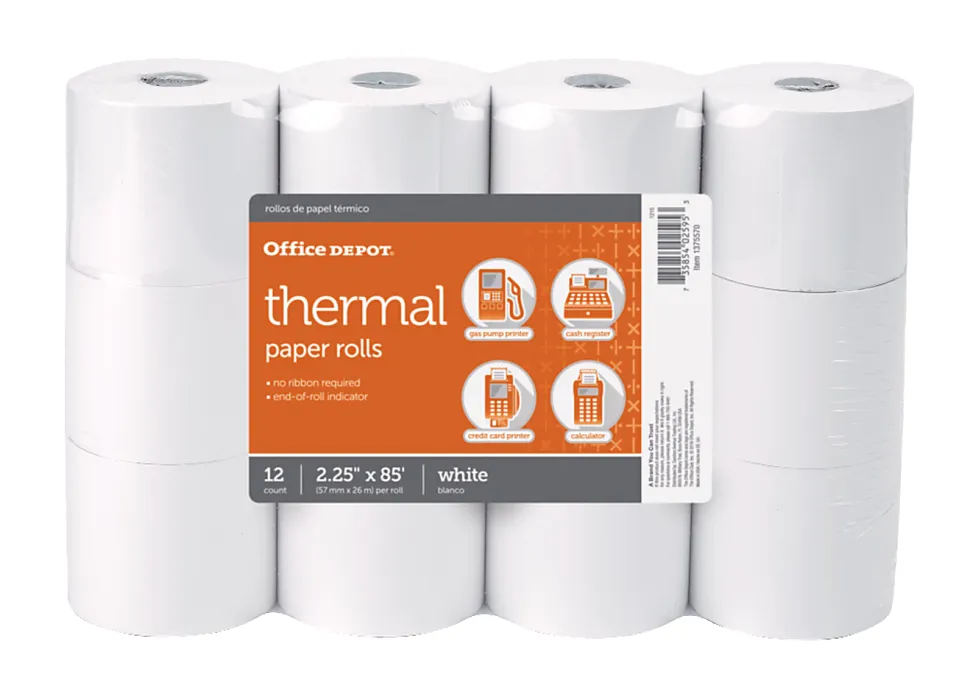 Office Depot® Brand Thermal Paper Rolls, 2-1/4" x 85', White, Pack of 12