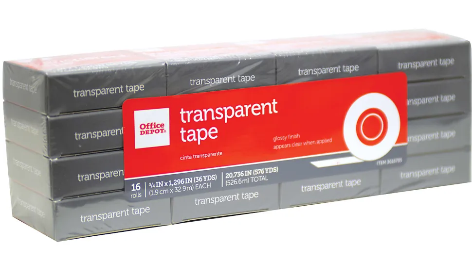 Office Depot® Brand Transparent Tape Refills, 3/4" x 1,296, Clear, Pack Of 16