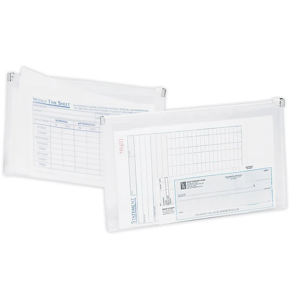 Office Depot® Brand Transparent Zipper Envelopes, Check Size, 10.79" x 6.69" x 1.26", Clear, Pack Of 3