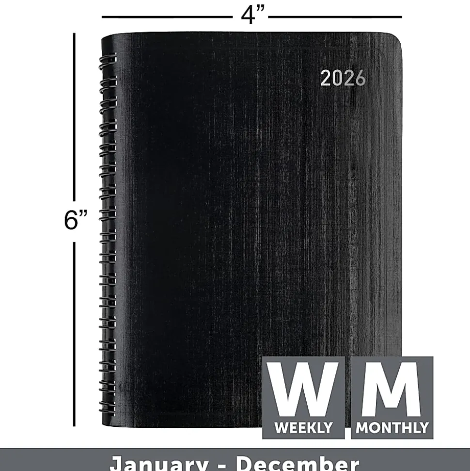 Office Depot Brand Weekly Monthly Planner, 4" x 6", Black, January 2026 to December 2026, OD71150026