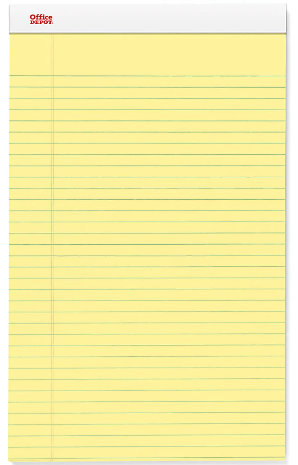 Office Depot® Brand Writing Pads, 8-1/2" x 14", Legal/Wide Ruled, 50 Sheets, Canary, Pack Of 12 Pads