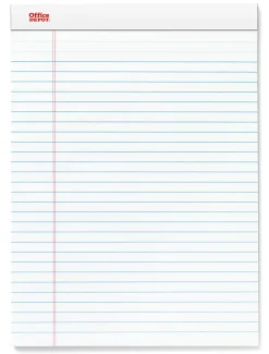 Office DepotĀ® Brand Writing Pads, 8-1/2" x 11-3/4", Legal/Wide Ruled, 50 Sheets, White, Pack Of 12 Pads
