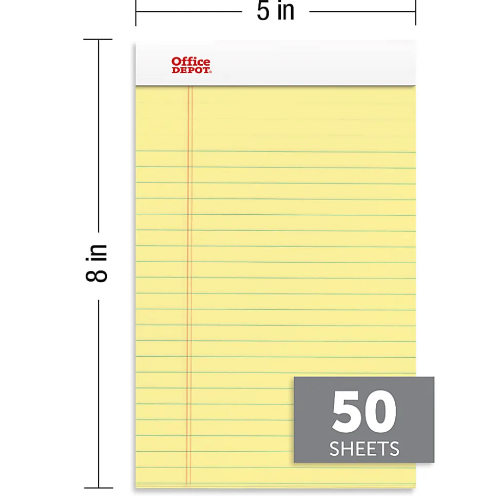 Office Depot® Brand Writing Pads, 5" x 8", Narrow Ruled, 50 Sheets, Canary, Pack Of 12 Pads