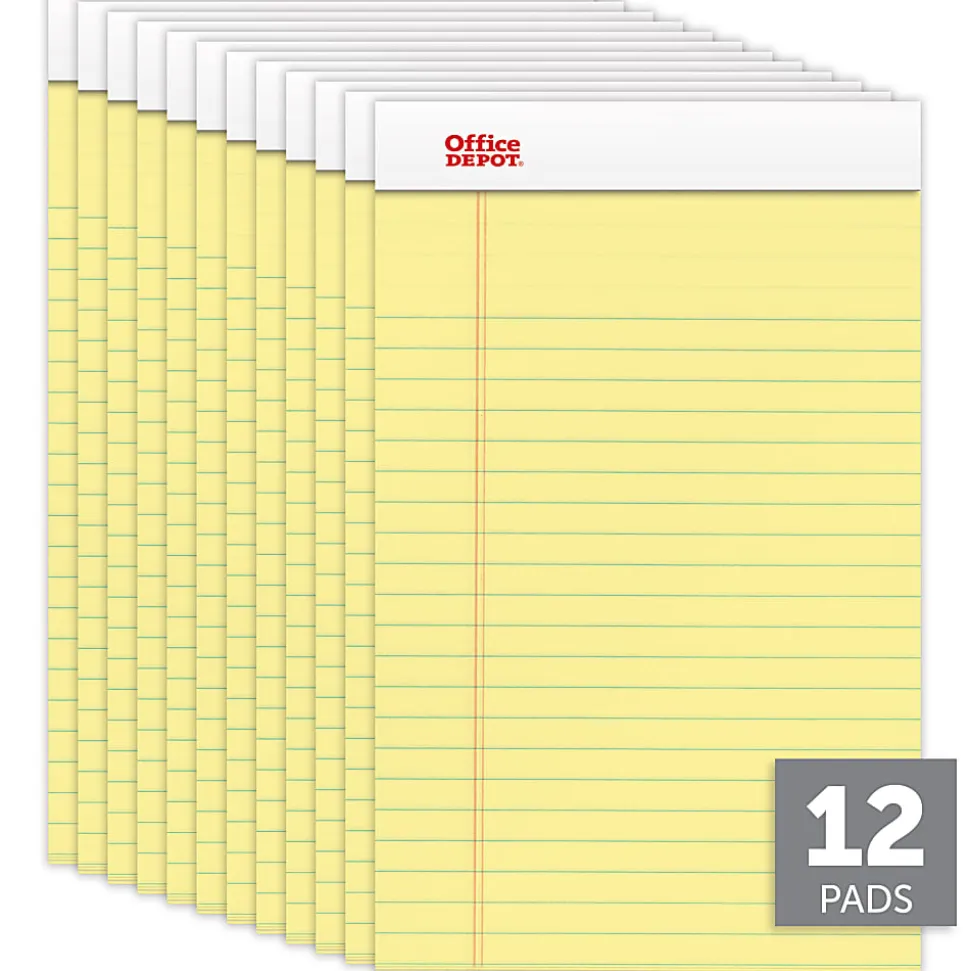 Office Depot® Brand Writing Pads, 5" x 8", Narrow Ruled, 50 Sheets, Canary, Pack Of 12 Pads