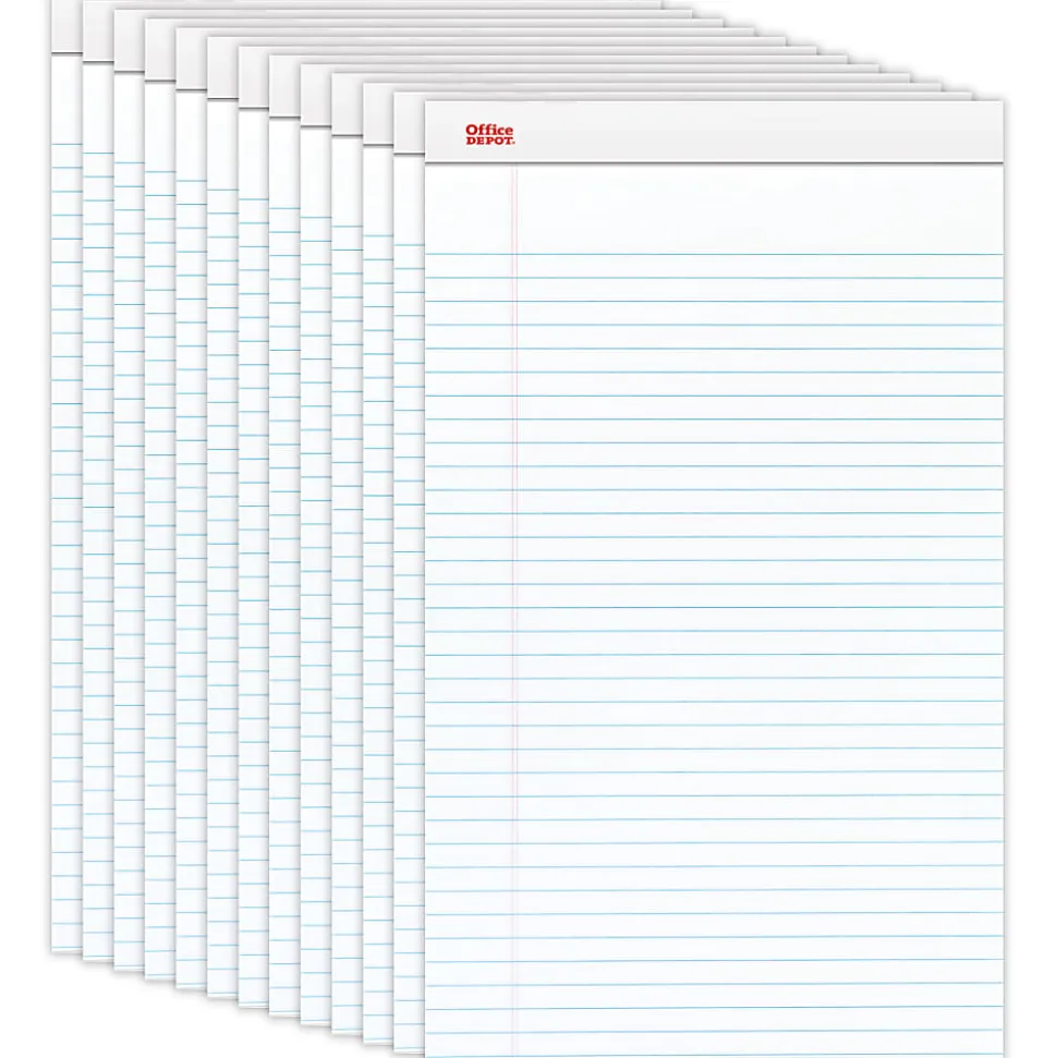 Office Depot® Brand Writing Pads, 8-1/2" x 14", Legal/Wide Ruled, 50 Sheets, White, Pack Of 12 Pads