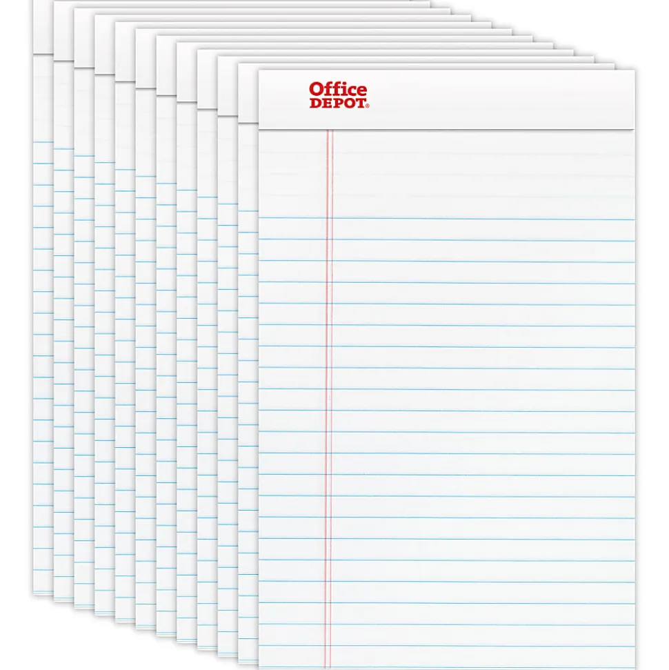 Office Depot® Brand Writing Pads, 5" x 8", Narrow Ruled, 50 Sheets, White, Pack Of 12 Pads