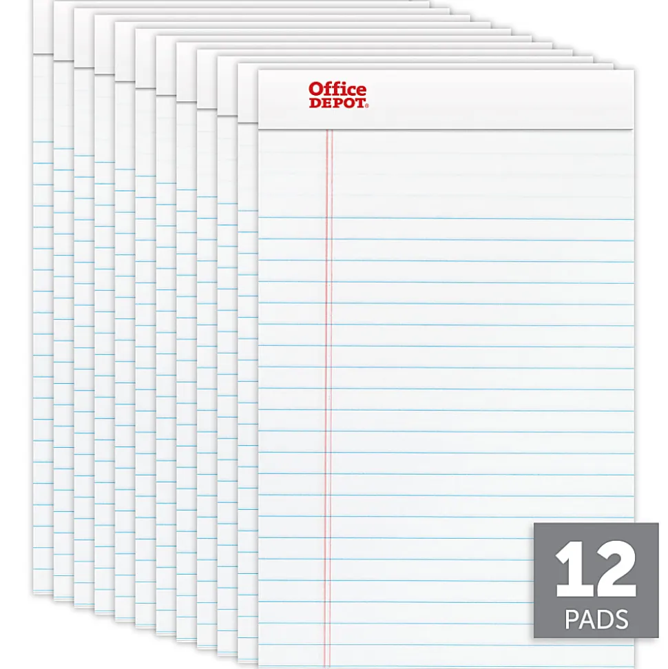 Office Depot® Brand Writing Pads, 5" x 8", Narrow Ruled, 50 Sheets, White, Pack Of 12 Pads