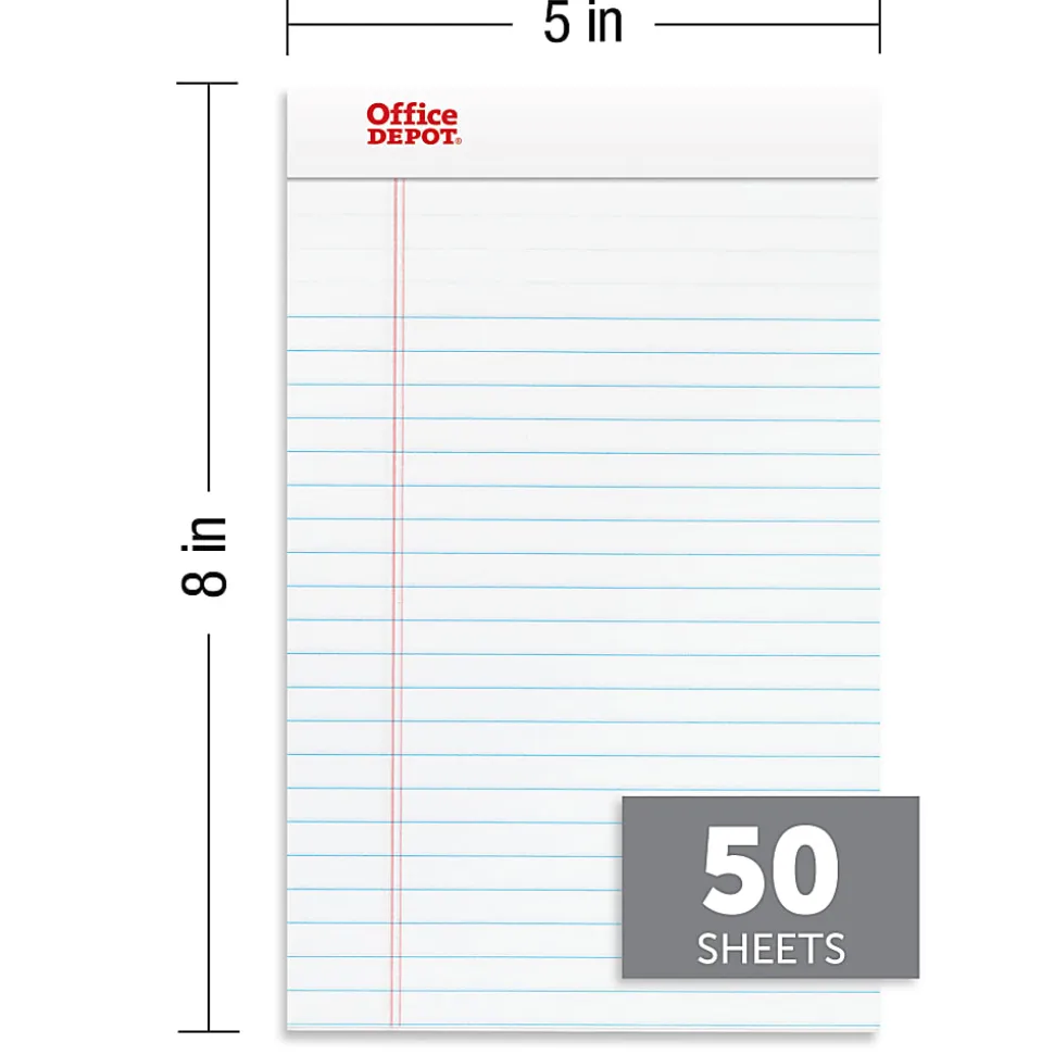 Office Depot® Brand Writing Pads, 5" x 8", Narrow Ruled, 50 Sheets, White, Pack Of 12 Pads