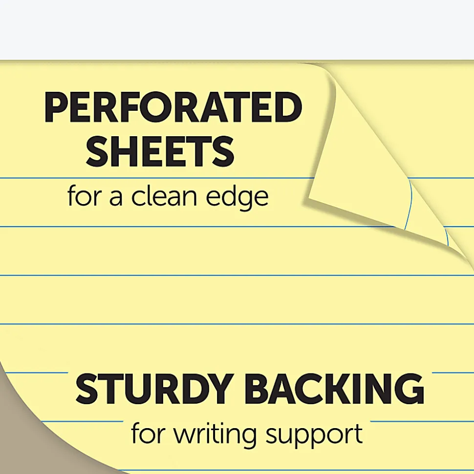 Office Depot® Brand Writing Pads, 8-1/2" x 11-3/4", Legal/Wide Ruled, 50 Sheets, Canary, Pack Of 12 Pads
