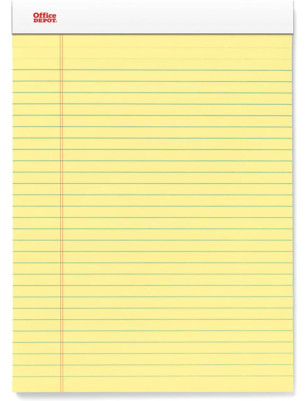 Office Depot® Brand Writing Pads, 8-1/2" x 11-3/4", Legal/Wide Ruled, 50 Sheets, Canary, Pack Of 12 Pads