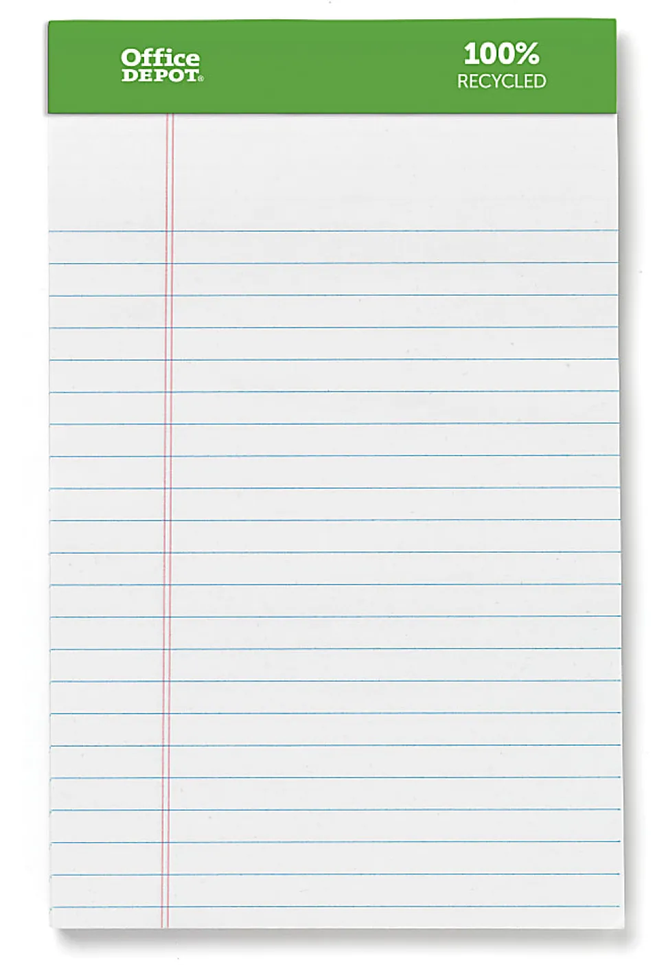 Office Depot® Brand Writing Pads, 5" x 8", Narrow Ruled, 50 Sheets, 100% Recycled, White, Pack Of 6 Pads