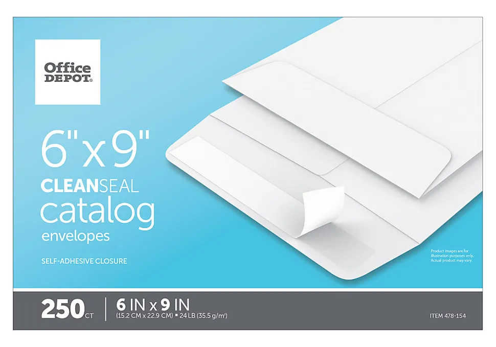 Office Depot® Brand 6" x 9" Catalog Envelopes, Clean Seal, White, Box Of 250