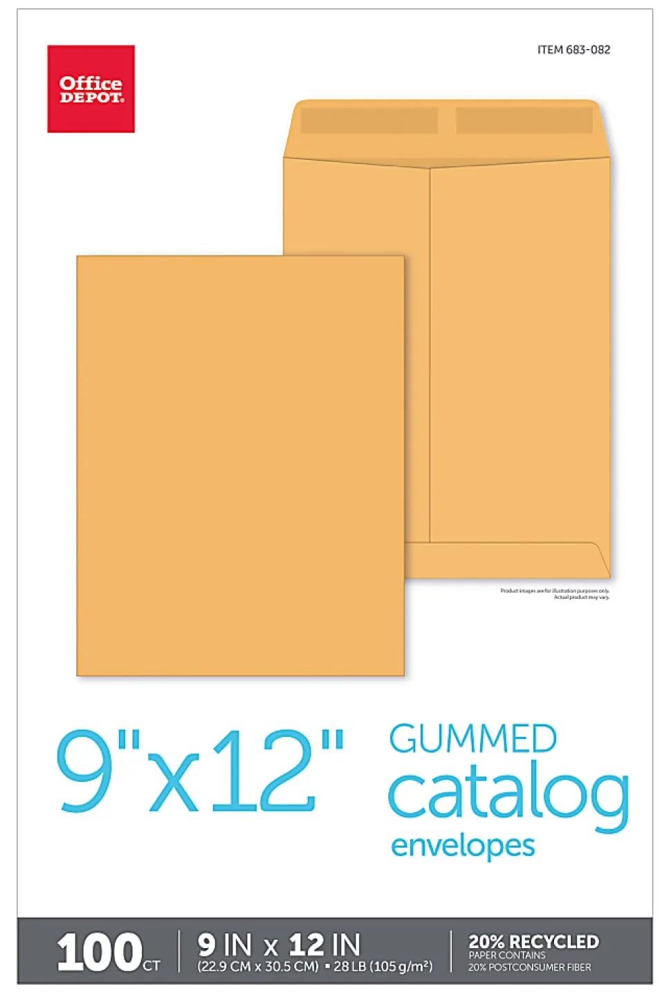 Office Depot® Brand 9" x 12" Manila Catalog Envelopes, Gummed Seal, Brown Kraft, Box Of 100