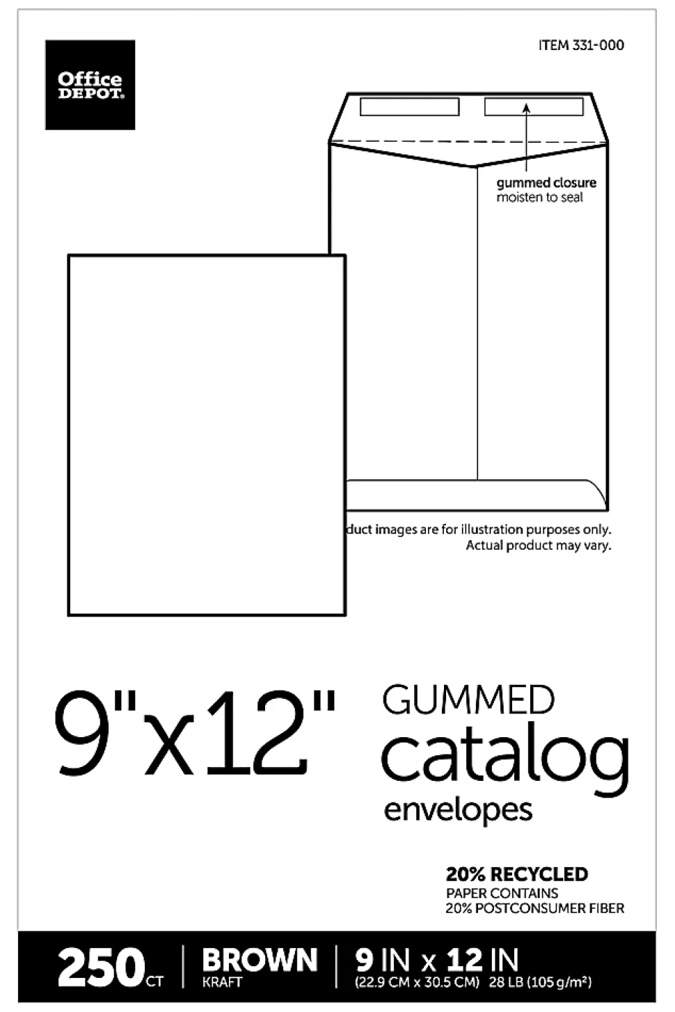 Office Depot® Brand 9" x 12" Manila Catalog Envelopes, Gummed Seal, Brown Kraft, Box Of 250