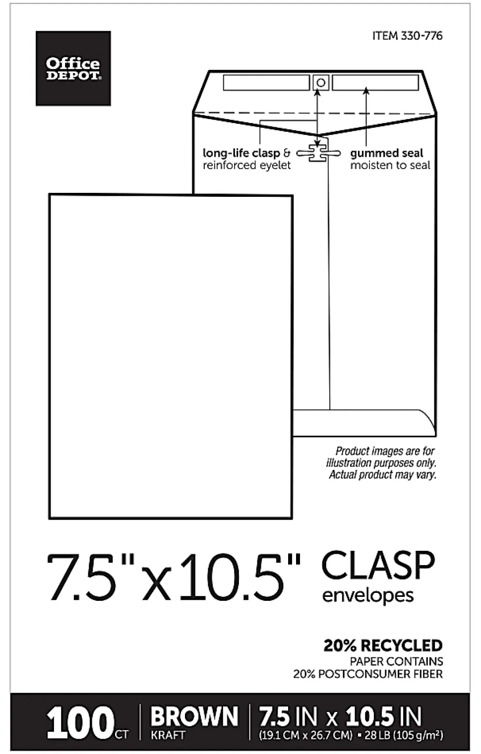 Office Depot® Brand 7-1/2" x 10-1/2" Manila Envelopes, Clasp Closure, Brown Kraft, Box Of 100