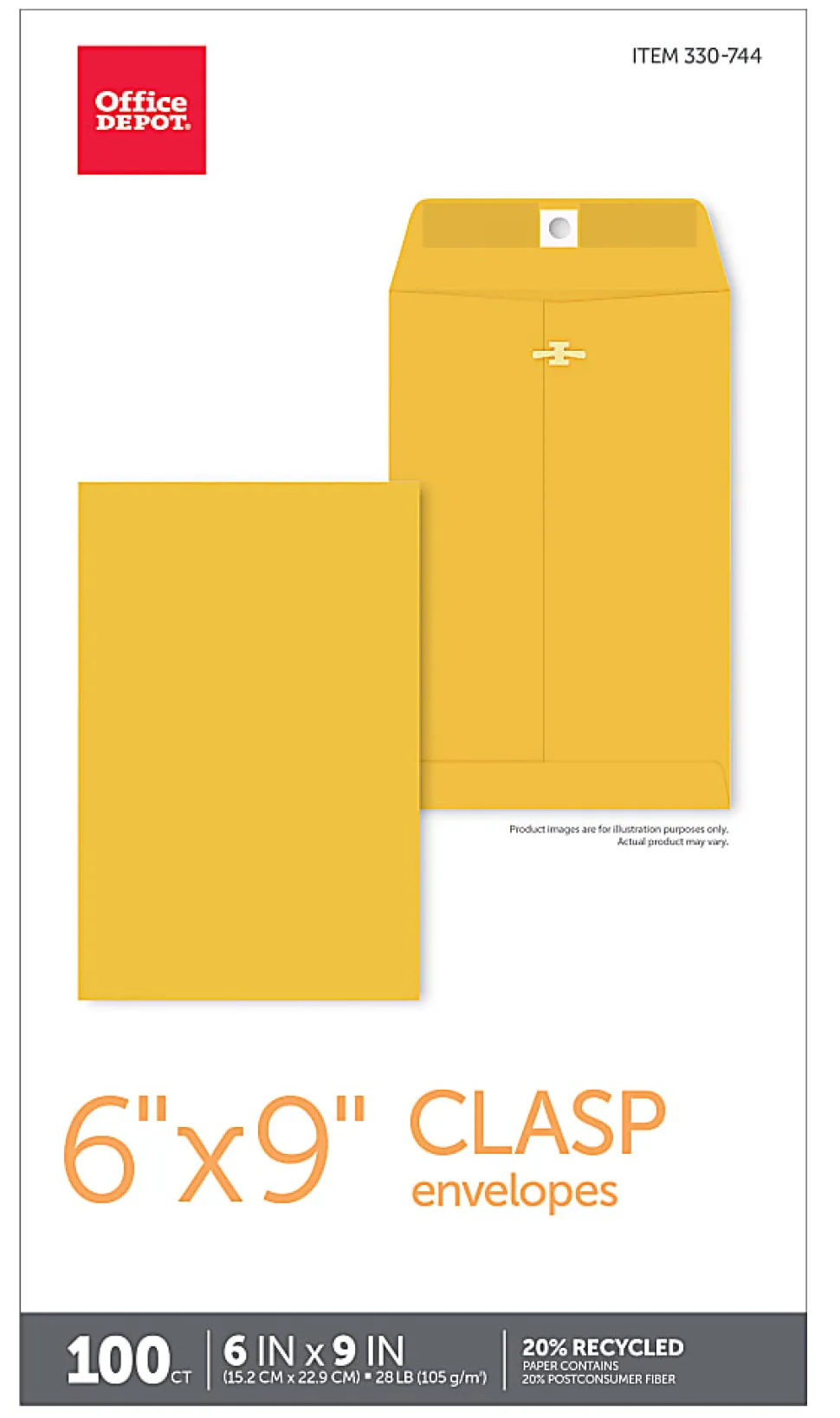 Office Depot® Brand 6" x 9" Manila Envelopes, Clasp Closure, Brown Kraft, Box Of 100