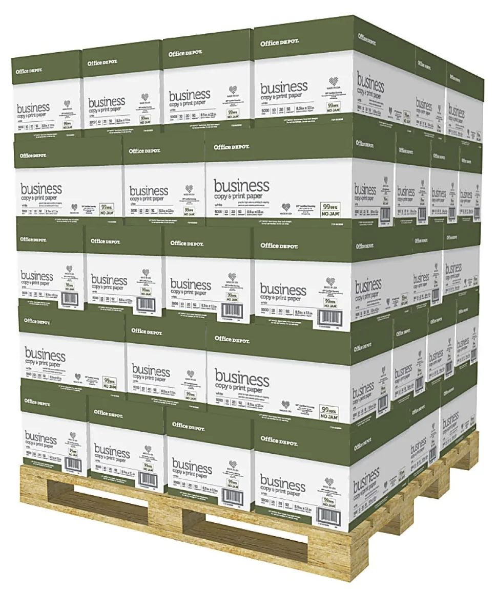 Office Depot® Business Multi-Use Printer & Copy Paper, 400 Reams, White, Letter (8.5" x 11"), 200000 Sheets Per Pallet, 20 Lb, 92 Brightness