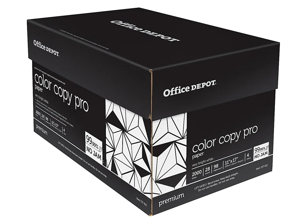 Office Depot® Color Copy Paper, 4 Reams, White, Ledger (11" x 17"), 2000 Sheets Per Case, 28 Lb, 98 Brightness