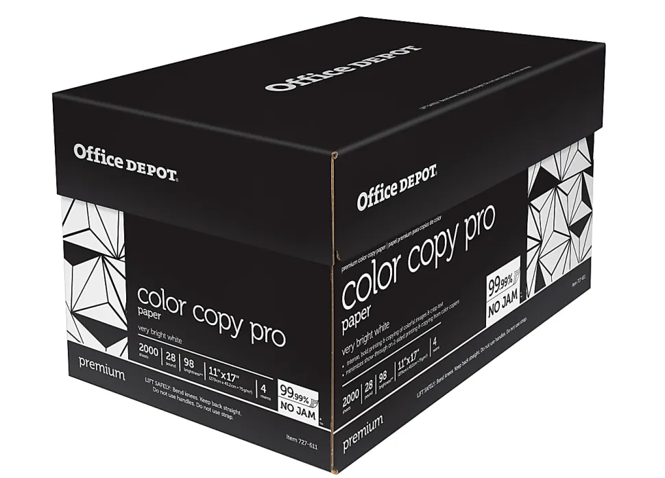 Office Depot® Color Copy Paper, 4 Reams, White, Ledger (11" x 17"), 2000 Sheets Per Case, 28 Lb, 98 Brightness