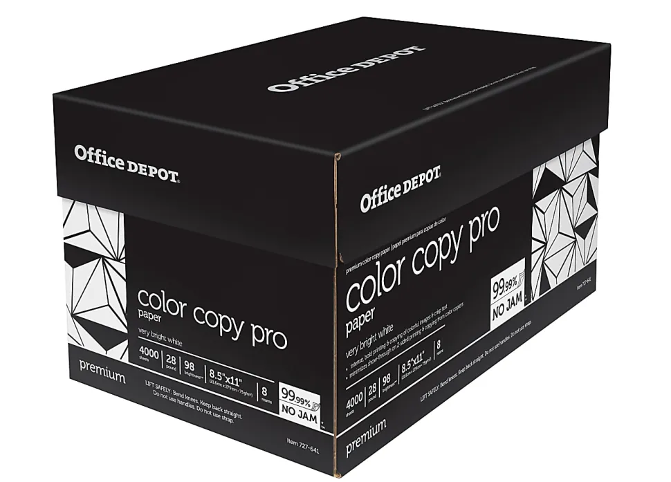 Office Depot® Color Copy Paper, 8 Reams, White, Letter (8.5" x 11"), 4000 Sheets Per Case, 28 Lb, 98 Brightness