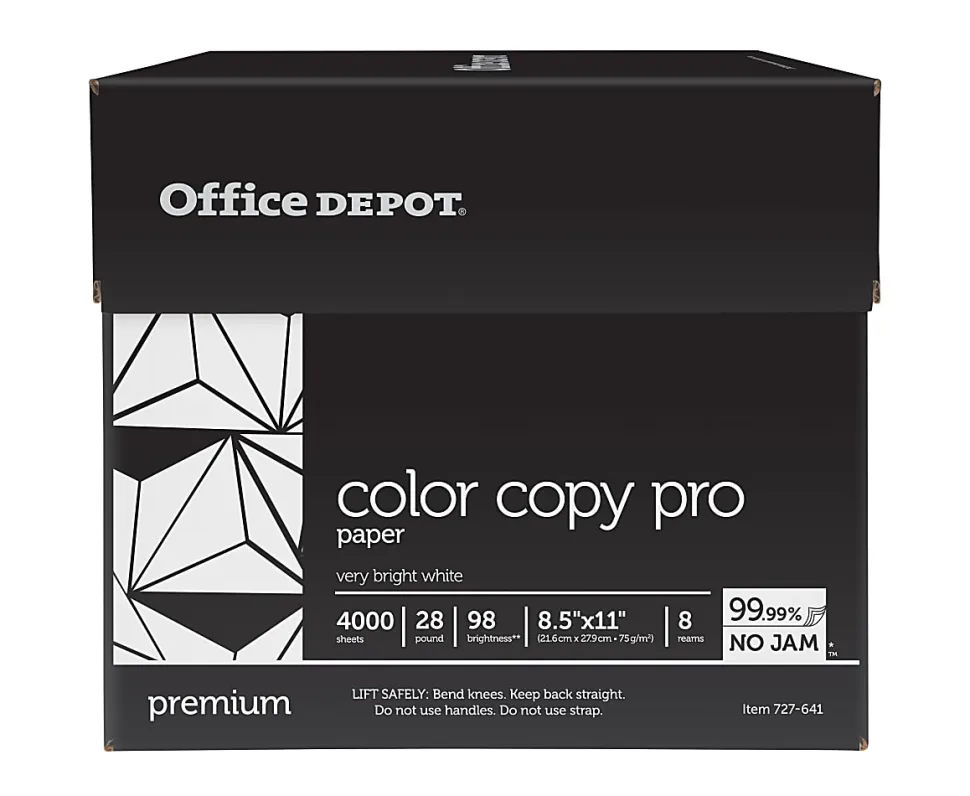 Office Depot® Color Copy Paper, 8 Reams, White, Letter (8.5" x 11"), 4000 Sheets Per Case, 28 Lb, 98 Brightness