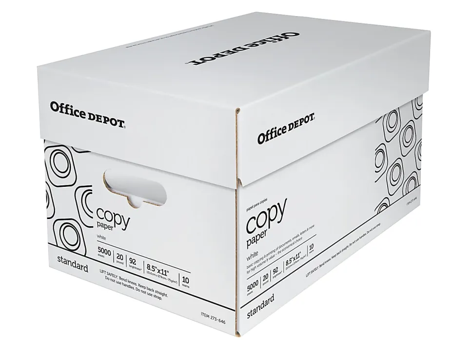 Office Depot® Copy Paper, 10 Reams, White, Letter (8.5" x 11"), 5000 Sheets Per Case, 20 Lb, 92 Brightness