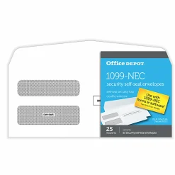 Office DepotĀ® Double-Window Self-Seal Envelopes For 1099-NEC 3-Up Tax Forms, 8-3/8" x 3-7/8", Pack Of 25 Envelopes