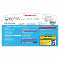 Office Depot® Double-Window Self-Seal Envelopes For 1099-NEC 3-Up Tax Forms, 8-3/8"W x 3-7/8"H, Pack Of 25 Envelopes