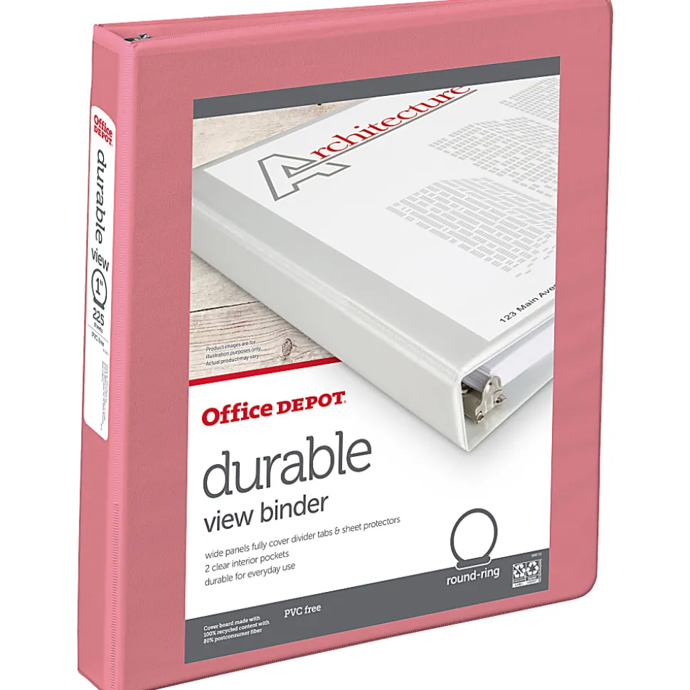 Office Depot® Durable View Binder, 1" Round Rings (175 Sheet Capacity), Coral, 1 Binder
