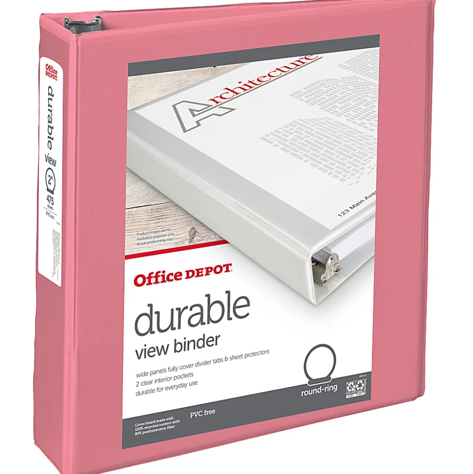 Office Depot® Durable View Binder, 2" Round Rings (375 Sheet Capacity), Coral, 1 Binder