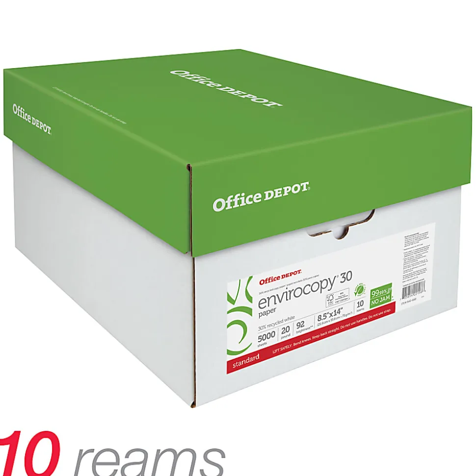 Office Depot® EnviroCopy® Copy Paper, 10 Reams, White, Legal (8.5" x 14"), 5000 Sheets Per Case, 20 Lb, 30% Recycled, FSC® Certified