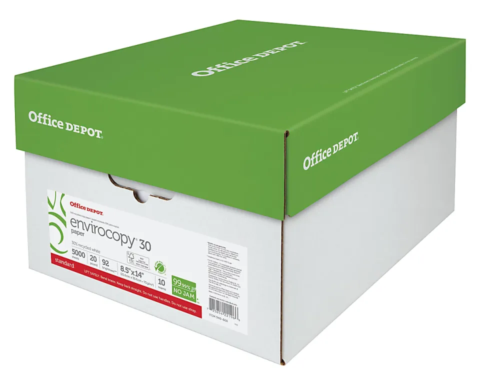 Office Depot® EnviroCopy® Copy Paper, 10 Reams, White, Legal (8.5" x 14"), 5000 Sheets Per Case, 20 Lb, 30% Recycled, FSC® Certified