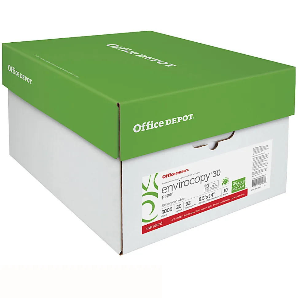 Office Depot® EnviroCopy® Copy Paper, 10 Reams, White, Legal (8.5" x 14"), 5000 Sheets Per Case, 20 Lb, 30% Recycled, FSC® Certified