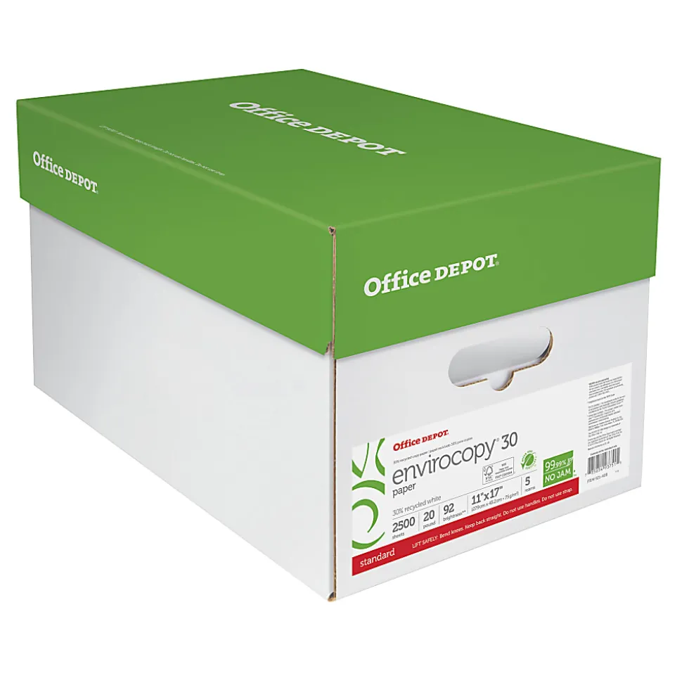 Office Depot® EnviroCopy® Copy Paper, 5 Reams, White, Ledger (11" x 17"), 2500 Sheets Per Case, 20 Lb, 30% Recycled, FSC® Certified