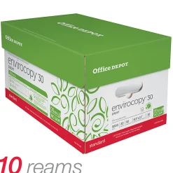 Office Depot® EnviroCopy® Copy Paper, 10 Reams, White, Letter (8.5" x 11"), 5000 Sheets Per Case, 20 Lb, 30% Recycled, FSC® Certified, 651001OD