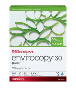 Office DepotĀ® EnviroCopyĀ® Copy Paper, 1 Ream, White, Letter (8.5" x 11"), 500 Sheets Per Ream, 20 Lb, 92 Brightness, 30% Recycled, 651201CPRM