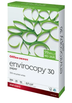 Office DepotĀ® EnviroCopyĀ® Copy Paper, 1 Ream, White, Legal (8.5" x 14"), 500 Sheets Per Ream, 20 Lb, 92 Brightness, 30% Recycled, 654001RM