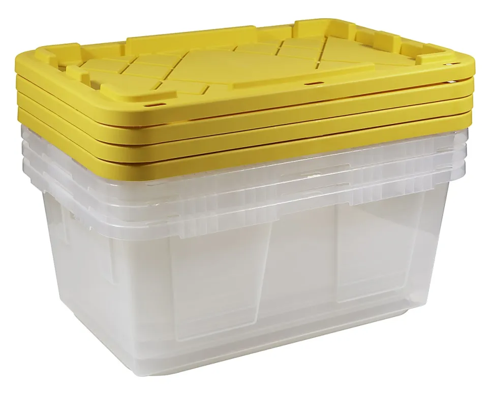Office Depot® GreenMade® Professional Storage Totes, 23 Gallon, Clear/Yellow, Pack Of 4 Totes