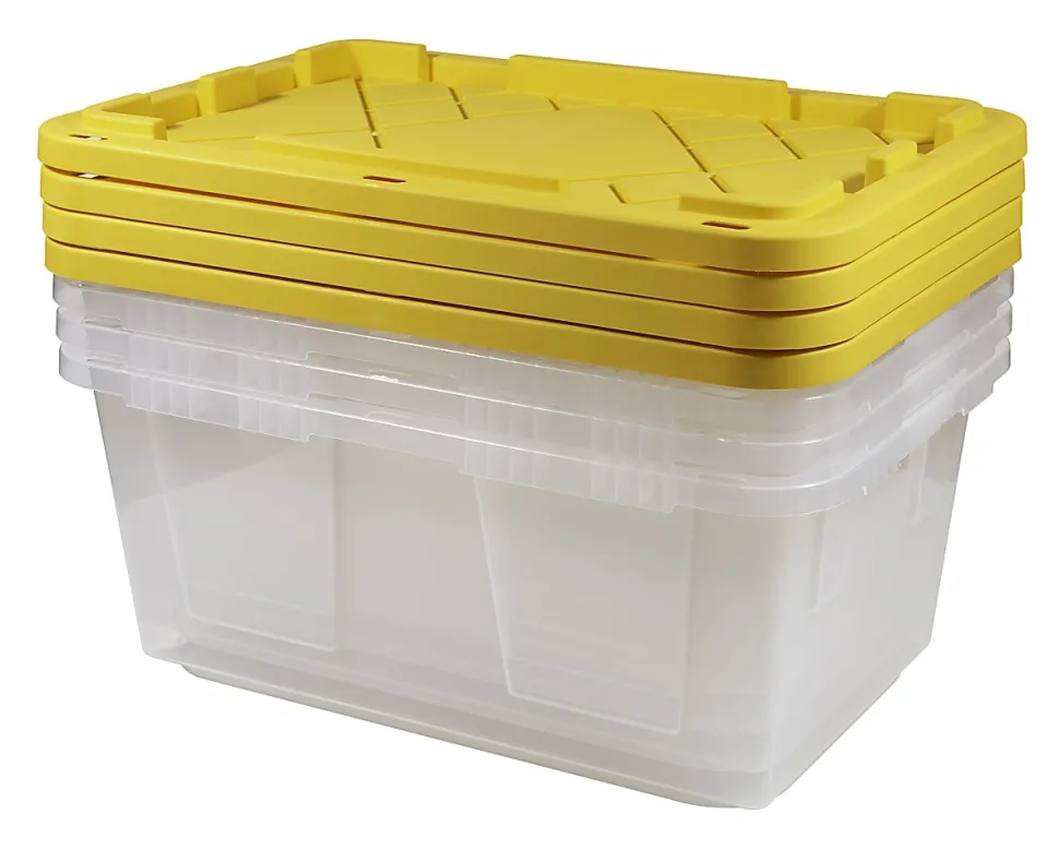 Office Depot® GreenMade® Professional Storage Totes, 23 Gallon, Clear/Yellow, Pack Of 4 Totes