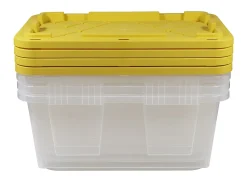 Office Depot® GreenMade® Professional Storage Totes, 23 Gallon, Clear/Yellow, Pack Of 4 Totes