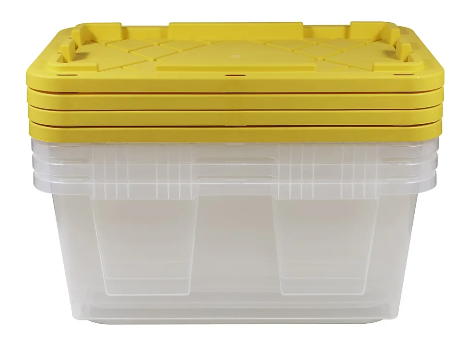 Office Depot® GreenMade® Professional Storage Totes, 23 Gallon, Clear/Yellow, Pack Of 4 Totes
