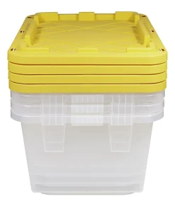 Office Depot® GreenMade® Professional Storage Totes, 23 Gallon, Clear/Yellow, Pack Of 4 Totes
