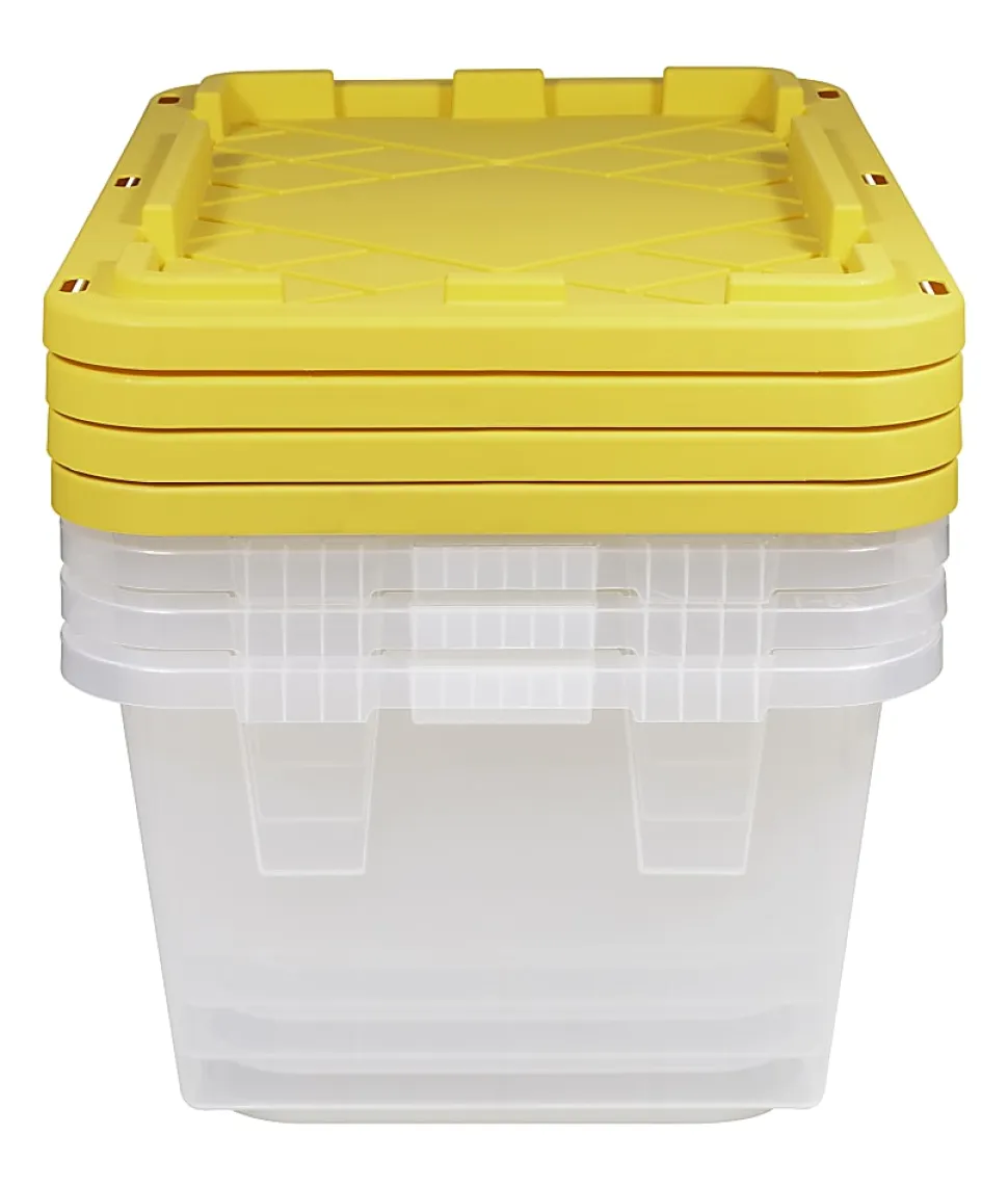Office Depot® GreenMade® Professional Storage Totes, 23 Gallon, Clear/Yellow, Pack Of 4 Totes
