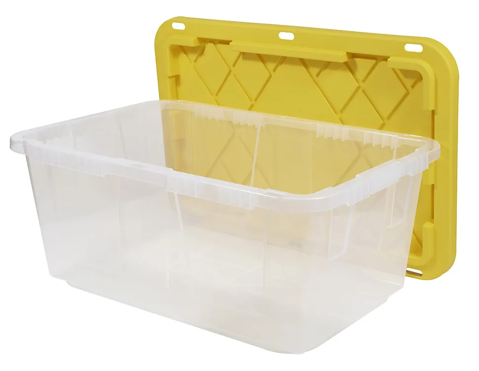 Office Depot® GreenMade® Professional Storage Totes, 23 Gallon, Clear/Yellow, Pack Of 4 Totes