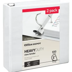Office DepotĀ® Heavy-Duty View 3-Ring Binder, 3" D-Rings, White, 49% Recycled, Pack Of 2